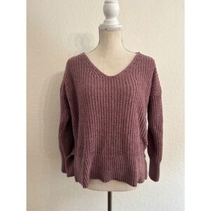 Society 212 V-Neck Sweater S Excellent Mauve Shaker Knit Strappy Back Pullover